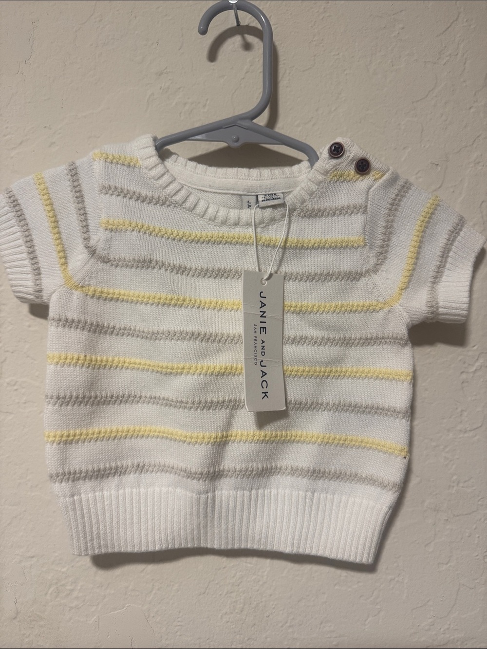 Janie and Jack White Knit Short-Sleeve Sweater with Yellow & Gray Stripes